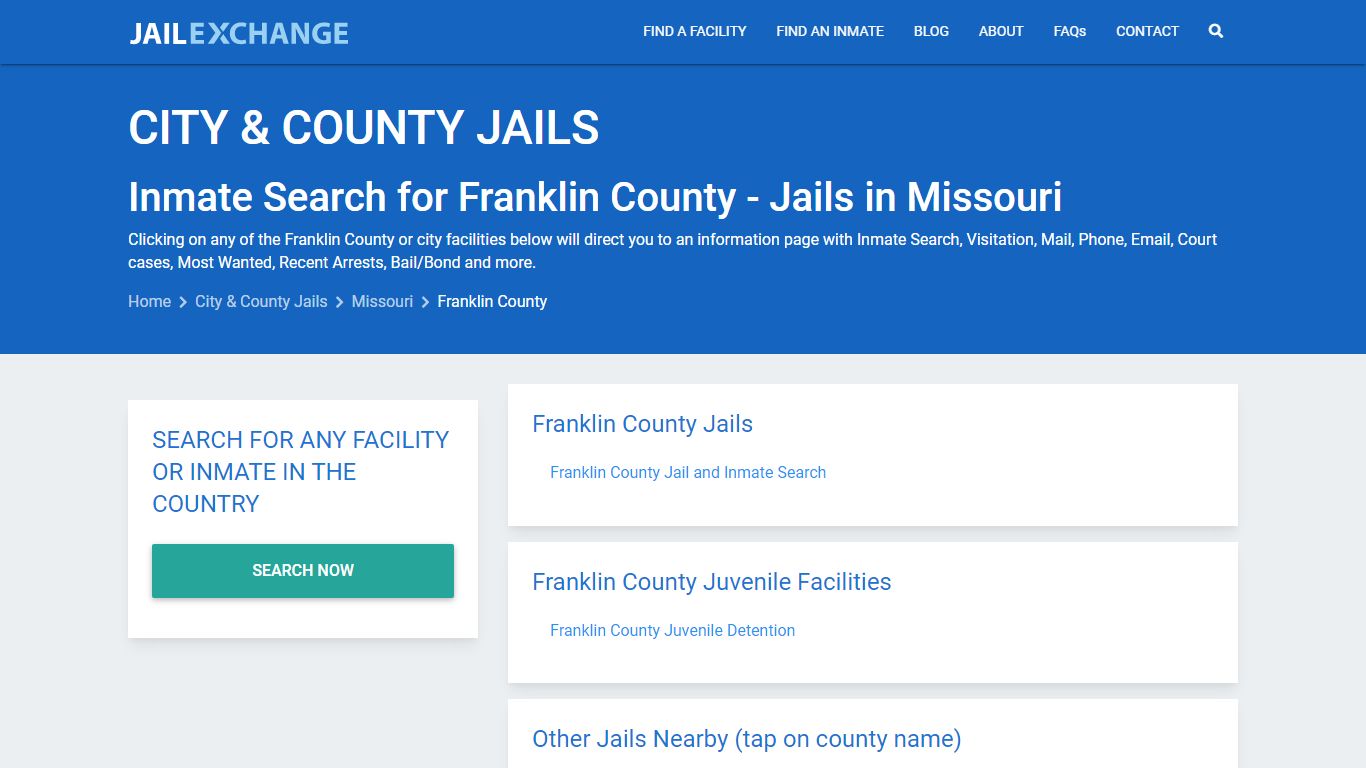 Inmate Search for Franklin County | Jails in Missouri - Jail Exchange